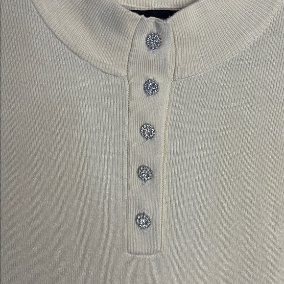 Vero Moda Cream Mock Neck Button Knit Sweater - Picture 2 of 7